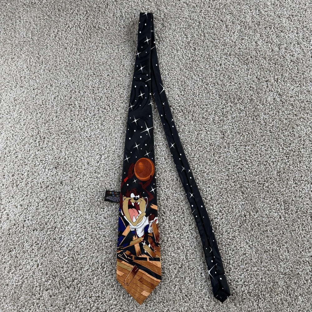 Vintage Space Jam Looney Tunes Mania Tie Taz Basketball Cartoon Novelty Print